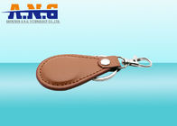 Light Brown Exquisite Leather Rfid Key Fob In 125 Khz And 13.56 Mhz Technology