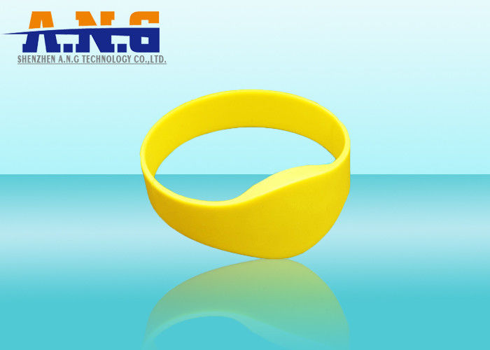 Yellow Flexible Rfid Silicone Bracelet Comfortable With 10 Years Endurance