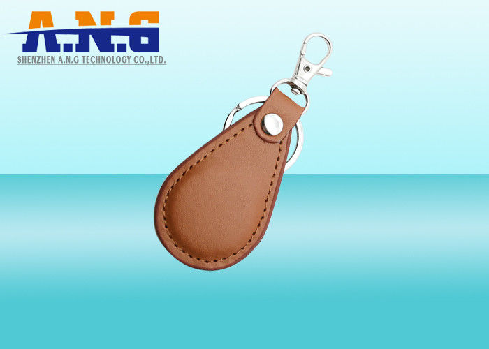 Light Brown Exquisite Leather Rfid Key Fob In 125 Khz And 13.56 Mhz Technology